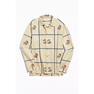 Men's URBAN OUTFITTERS Mushroom Embroidered Flannel Button Down Shirt, Size L